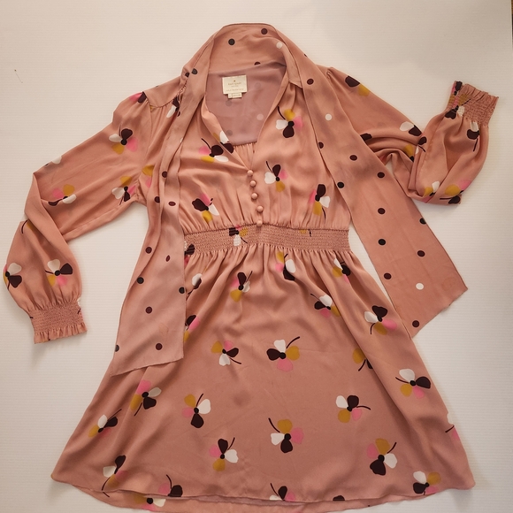 kate spade Dresses & Skirts - Kate Spade Pink Polka Dot and Floral Dress With Tie Front Size L